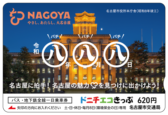 「888の日」記念ドニチエコきっぷ券面デザイン